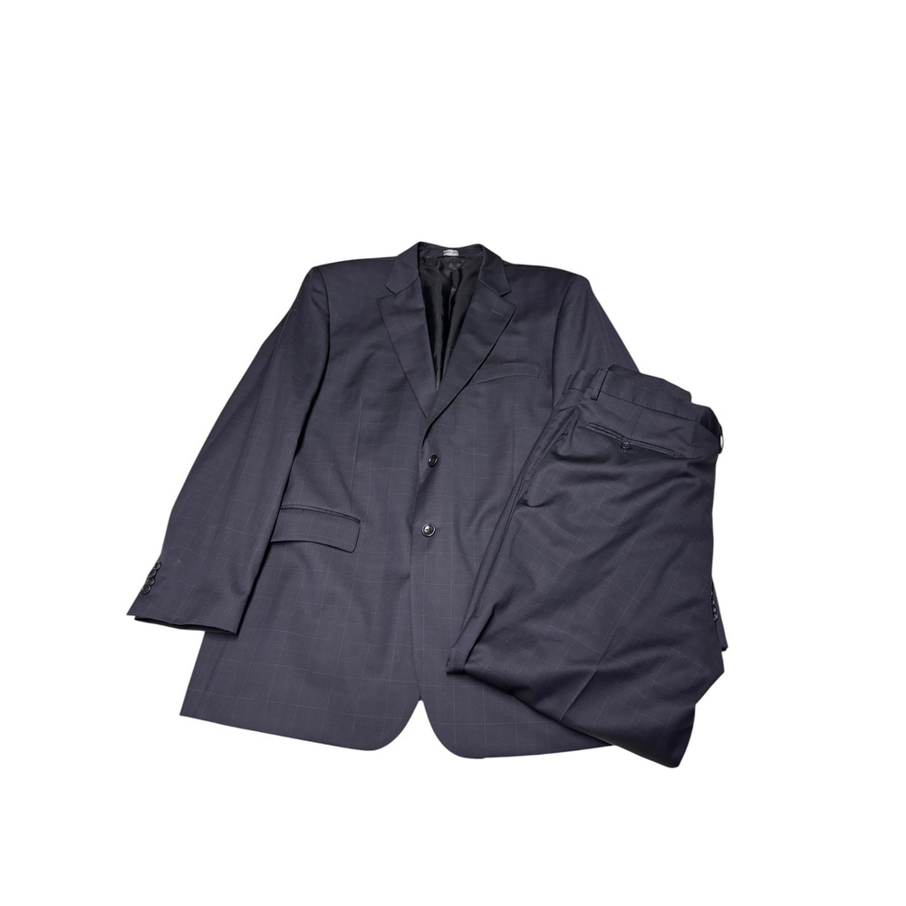 Gianni Manzoni Navy Windowpane Suit Reda Super 110s Wool Italy Mens 46L W38 L29